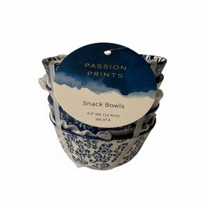 Passion Prints Blue and White Snack Bowls Set of Four, NIP, Cottagecore, Coastal